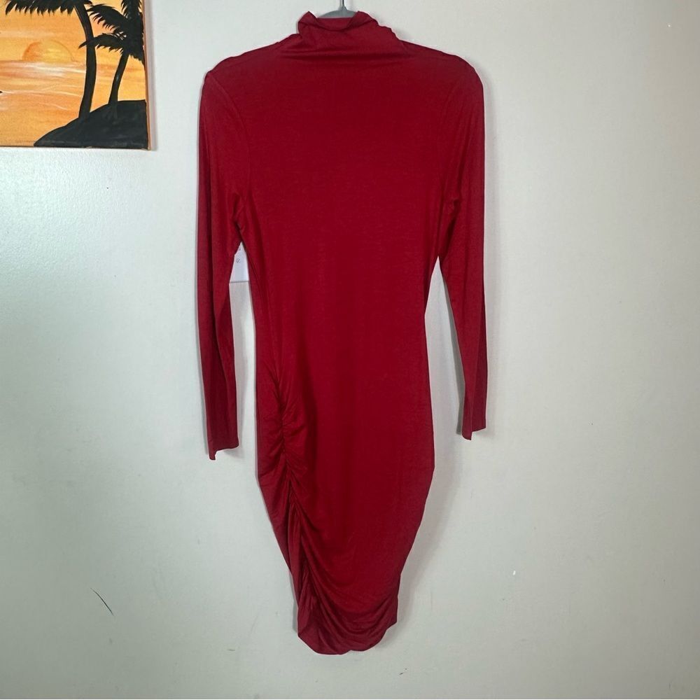 VENUS Red Turtleneck Bodycon Midi Dress rayon